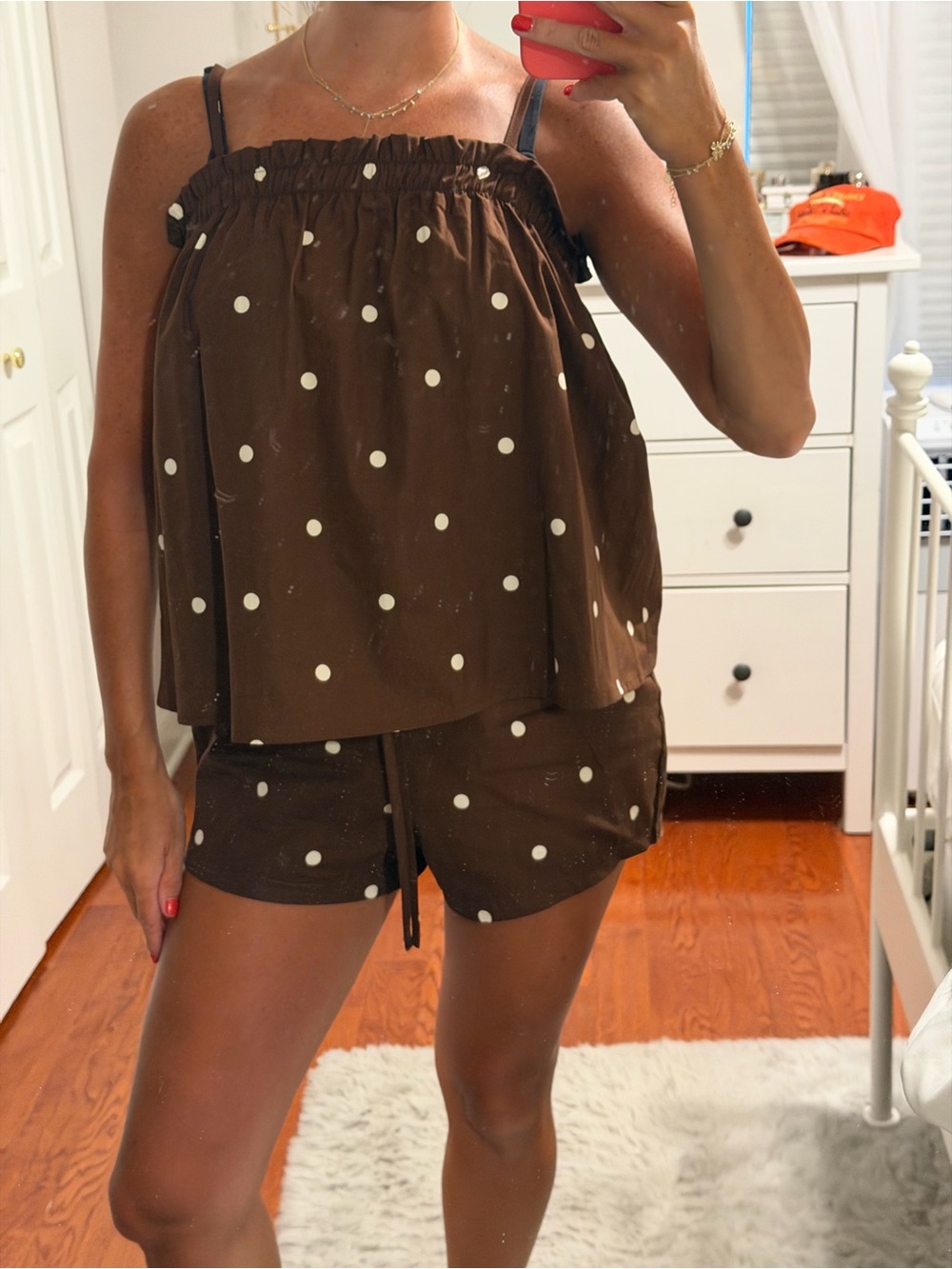 ASOS pull on micro shorts & trapeze cami top set ‘chocolate polka dots’